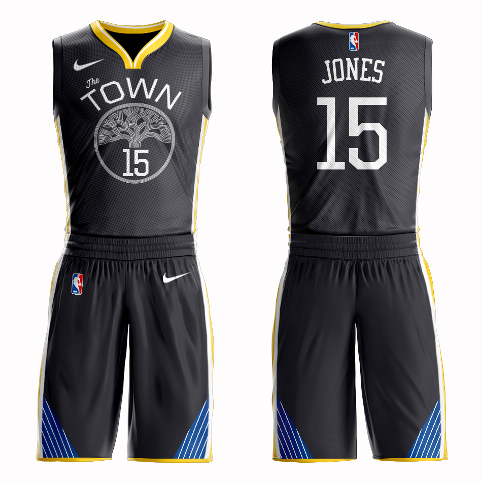 Men 2019 NBA Nike Golden State Warriors #15 Jones black Customized jersey